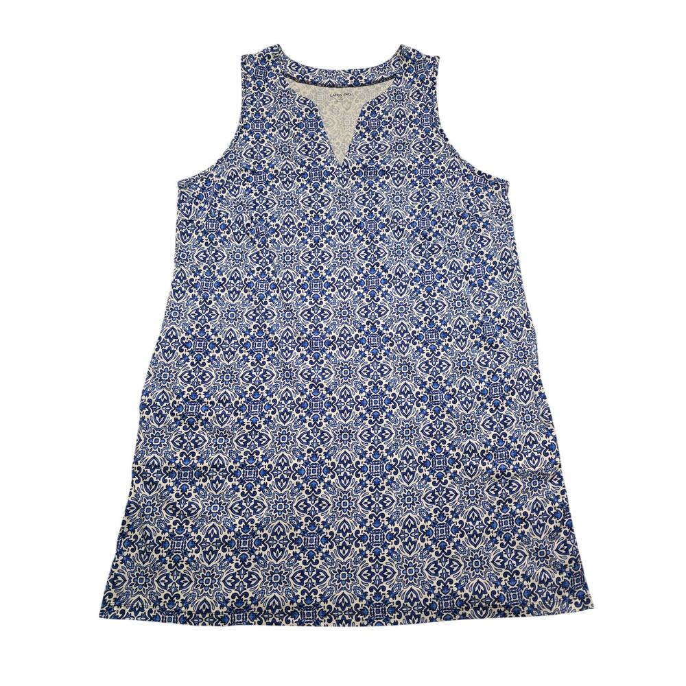 Land's End Abstract Floral Watercolor Print Tank Dress Blue Size 1X
